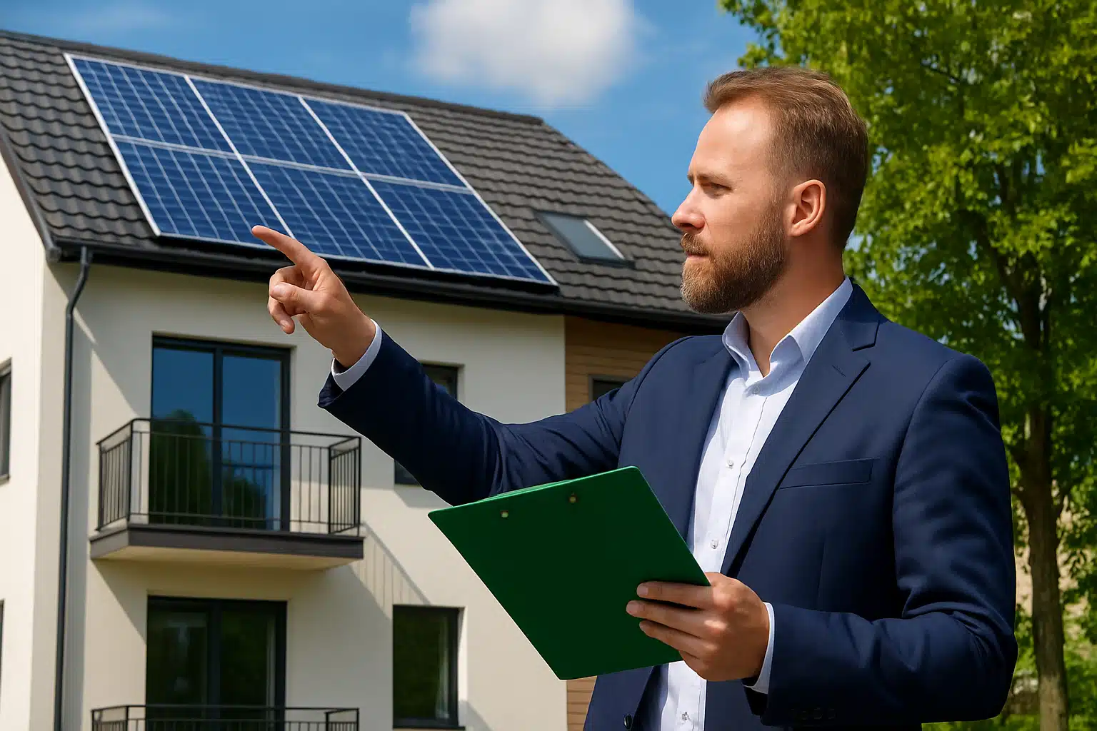 Administrateur de biens analysant l'efficacité énergétique d'un parc immobilier sur tablette numérique