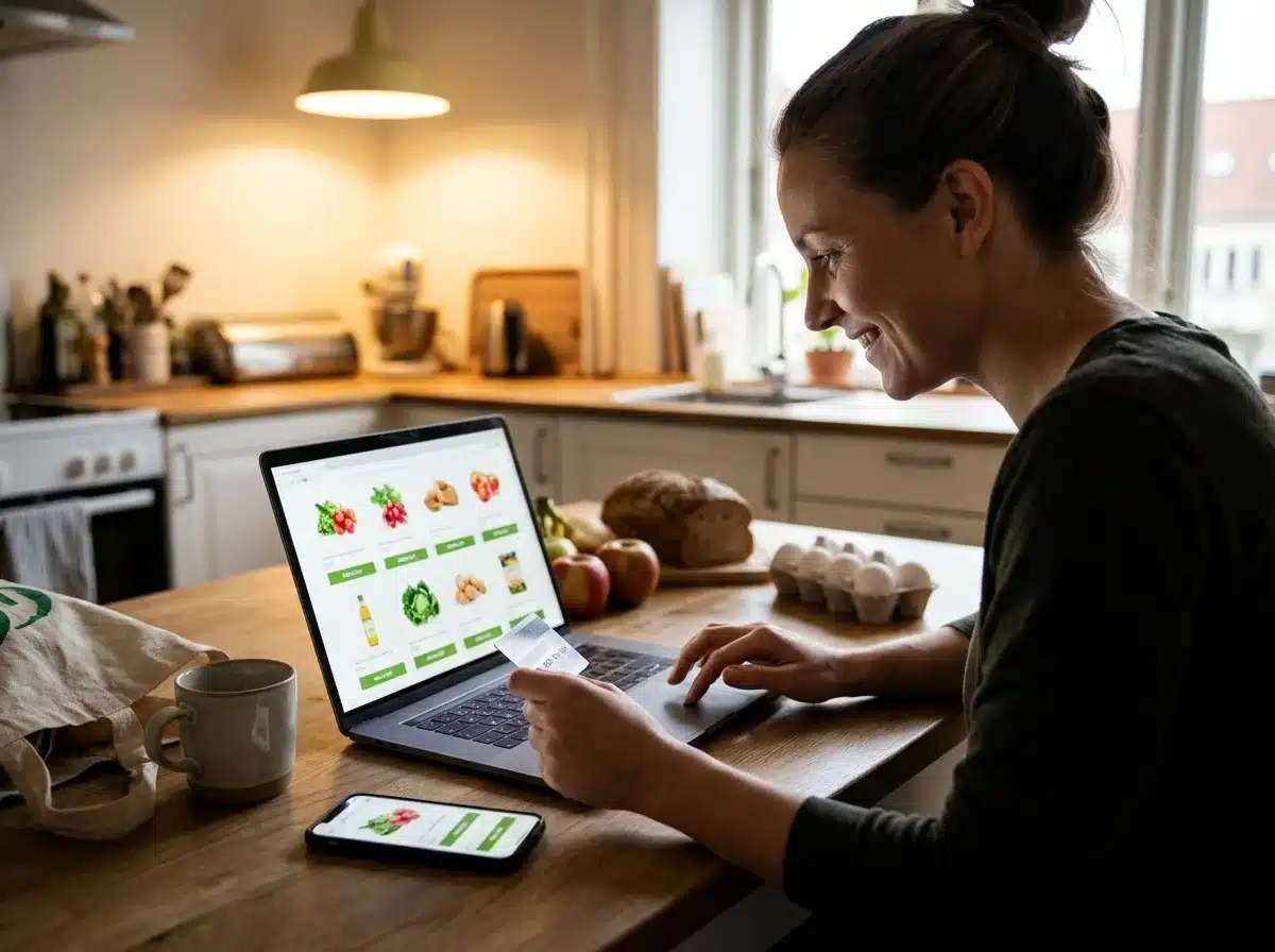 Une femme faisant ses courses en ligne