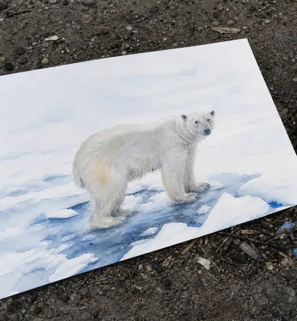 Affiche d'ours polaire posée sur le sol